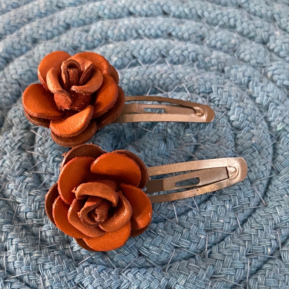 Handmade Faux Leather Floral Hair Clips